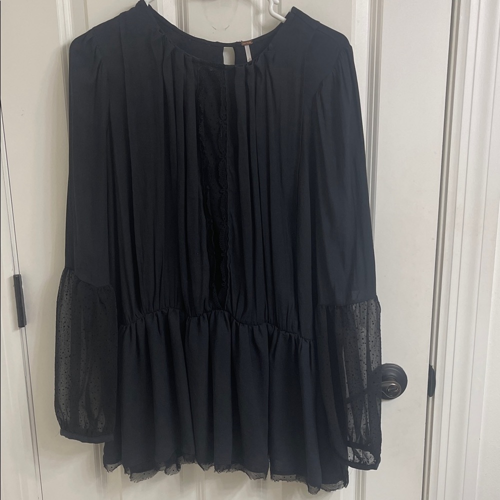 Free People Black Lace Detail Blouse